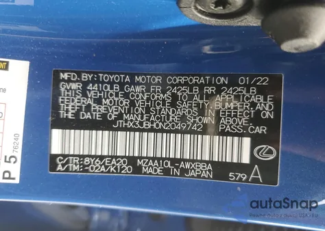 2022 Lexus Ux 200 Base z USA, uszkodzony, nr VIN JTHX3JBH0N2049742